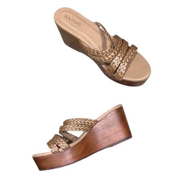 Kaanas Providencia Raffia Straw Strappy Wood Wedge Platform Sandals - 9 - Picture 4 of 16